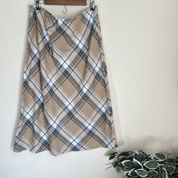 Vintage Liz Baker Midi Maxi Skirt Brown Burberry Check Nova Plaid Size 18 - Picture 6 of 6
